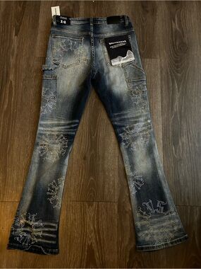 Boys Washed Blue Embellished Flared Jeans